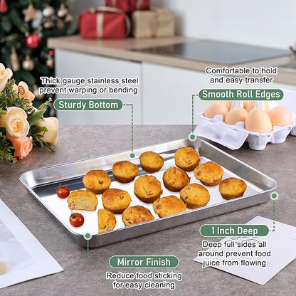 Homikit Baking Sheet with Wire Rack Set (1 Pan+1 Rack), 12" x 10" Stainless Steel Quarter Sheet Pan with Grid Cooling Rack for Toaster Oven Roasting, Metal Bacon Cookie Trays Nonstick Jelly Roll Pan