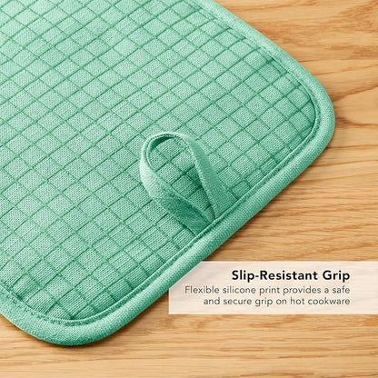 KITCHENAID Gourmet Series Gridlines Pot Holders 2-Pack Set, Heat Resistant up to 600°F, Soft Silicone Grip, Magnetic Cuff, Color of The Year, Spearmint, 8"x8" - Image 4