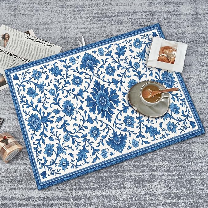 Blue and White Pattern Dish Drying Mats for Kitchen Counter, Large 18"x24" Dish Mats for Drying Dishes, Microfiber Absorbent Dish Drying Pad Rack Mat Kitchen Decor Reusable Washable