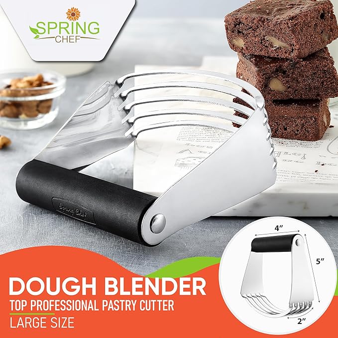 Spring Chef Dough Blender, Top Professional Pastry Cutter with Heavy Duty Stainless Steel Blades, Large Size, Black - Image 2