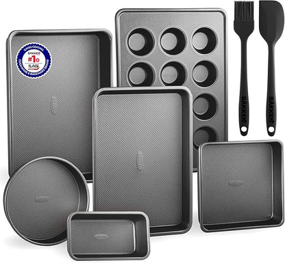 Bakeware Set – 8 Piece – Non-Stick Professional Home Bakeware – Multi Sized Baking Pan Set - Muffin Pan, Loaf Pan and More – Black by Unknown