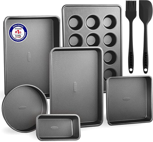 Bakeware Set – 8 Piece – Non-Stick Professional Home Bakeware – Multi Sized Baking Pan Set - Muffin Pan, Loaf Pan and More – Black by Unknown