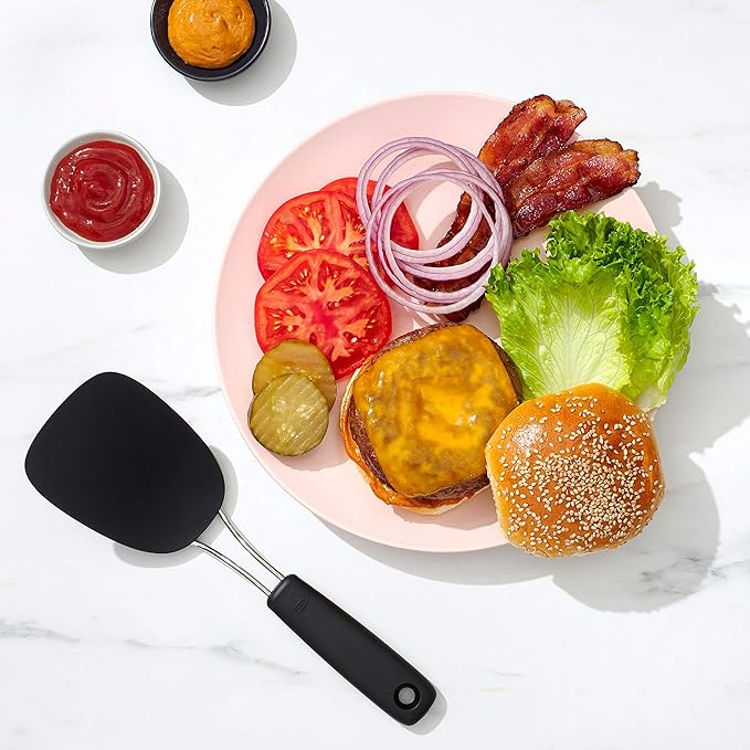 OXO Good Grips Large Silicone Flexible Turner & 65191 Good Grips Nylon Flexible Turner, Black - Image 7