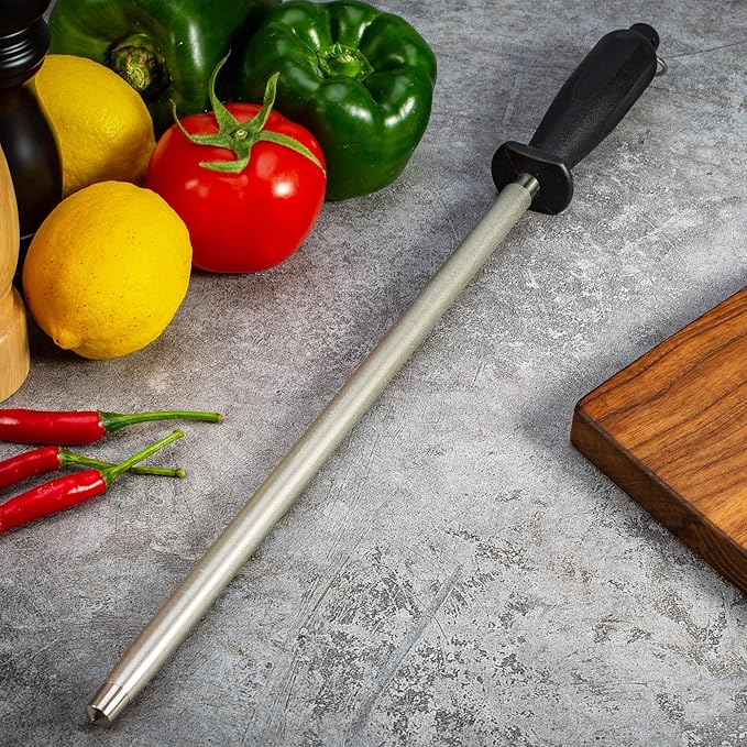 Knives Sharpener Knives Sharpening Honing Rod ALLWIN HOUSEWARE Knives Carbon Honing Steel for Chef Knives Daily Edge Maintenance Non‑Slip Handle with Anti‑Slip Metal Tip for Kitchen Cooking Gift - Image 6