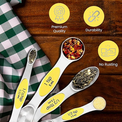 Magnetic Measuring Spoons Set of 9 Stainless Steel Dual-Sided Stackable Measuring Spoon Nesting Teaspoons Measuring Dry and Liquid Ingredients, Fits in Spice Jars Set of 9 (Yellow) - Image 3