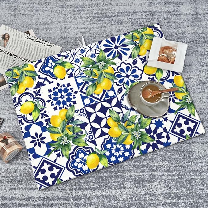 Lemon Mexican Tilt Dish Drying Mat For Kitchen Counter Absorbent Large Kitchen Fast Dry Pad Reusable Washable Protector Rack Large Mat 18 X 24