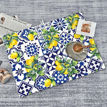 Lemon Mexican Tilt Dish Drying Mat For Kitchen Counter Absorbent Large Kitchen Fast Dry Pad Reusable Washable Protector Rack Large Mat 18 X 24