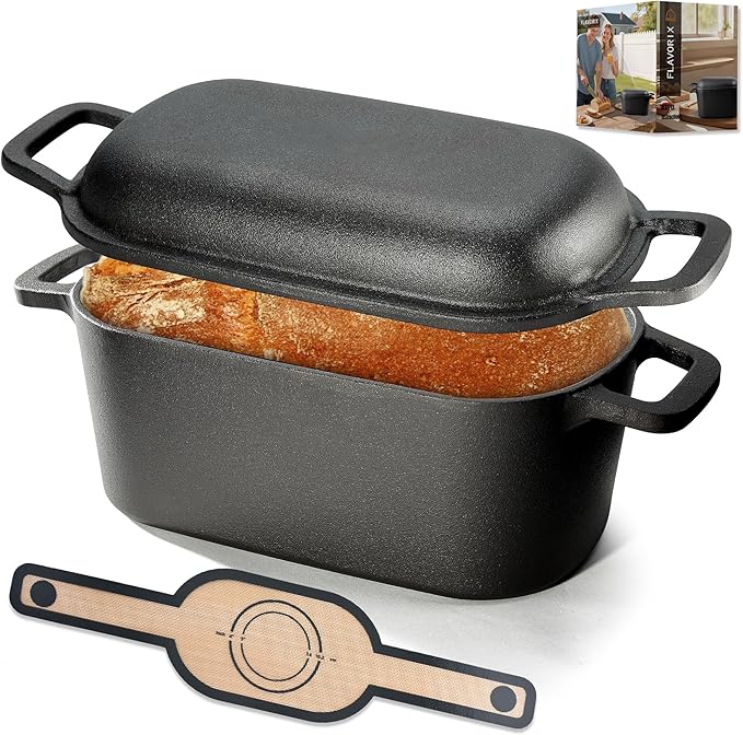 Oval Dutch Oven for Bread Baking, Pre-seasoned Cast Iron Bread Pans for Homemade Bread, Even Heat Distribution Sourdough Baking Pan, 3.6Qt