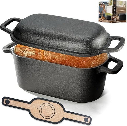 Oval Dutch Oven for Bread Baking, Pre-seasoned Cast Iron Bread Pans for Homemade Bread, Even Heat Distribution Sourdough Baking Pan, 3.6Qt