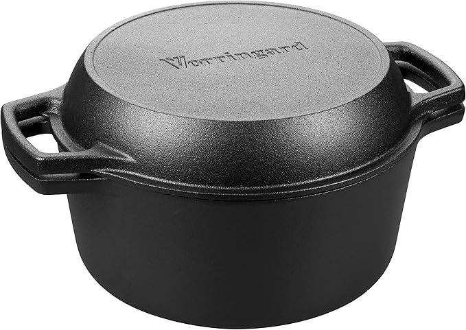 VORRINGARD Pre-seasoned Cast Iron Double Dutch Oven Pot with Skillet Lid, Dual-handle, for Bread Baking, Outdoor, Campfire Cooking, 5 Quart - Image 6