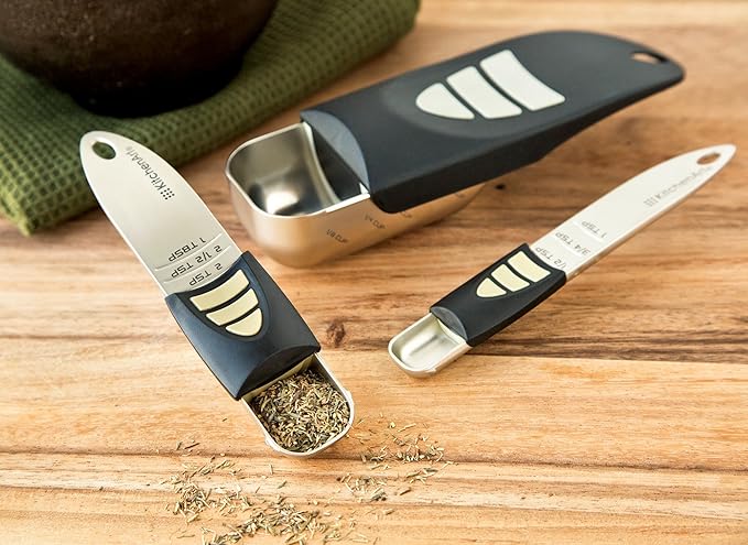 KitchenArt Cook’s Pro Adjust-A-Measure Set, 3-Piece, Satin,Black and Silver - Image 3