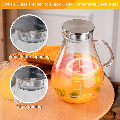 Glass Pitcher with Lid,88 Ounces -2500ml with Precise Scale Line, Hot/Cold Water Jug, Juice and Iced Tea Beverage Carafe with Lid - Image 3