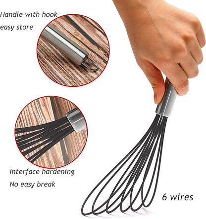 Flat Whisks Stainless Steel,3 Pack 10''+11''+12'' Set Premium Sturdy-6 Silicone Heads Non Stick Wires Whisk for Blending Beating Stirring Kitchen Cooking Color Grey by Jell-Cell - Image 2