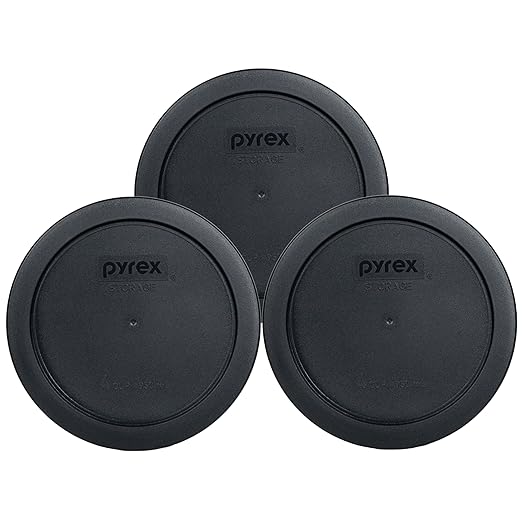 Pyrex 7201-PC 4 Cup Black Food Storage Replacement Lid (3-Pack) - Made in USA by Pyrex