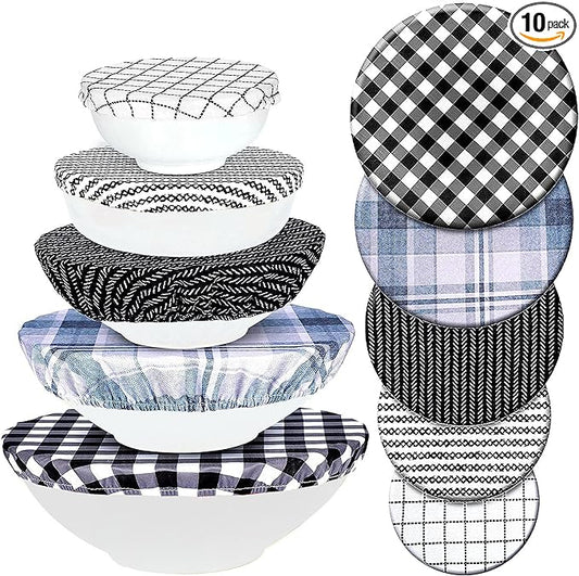 10Pcs Reusable Bowl Covers In 5 Size, Stretch Cloth Fabric Dish Cover Kitchen Storage Containers Lids for Fruits Food Leftover Dough Bread Proofing