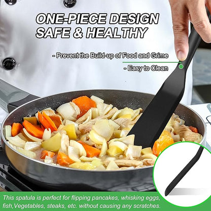 Anaeat Silicone Thin Spatula Set of 2 - Mini Brownie Serving Spatulas - Non Stick Spurtle Turner for Easy Cooking Eggs, Omelet, Pancake, Burgers, Pizza, Steak, Crepes, Heat Resistant & BPA Free