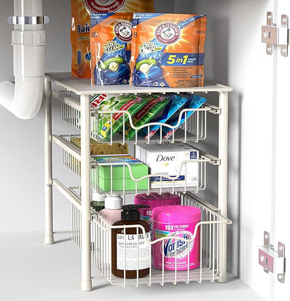 Simple Houseware Stackable 3 Tier Sliding Basket Organizer Drawer, White