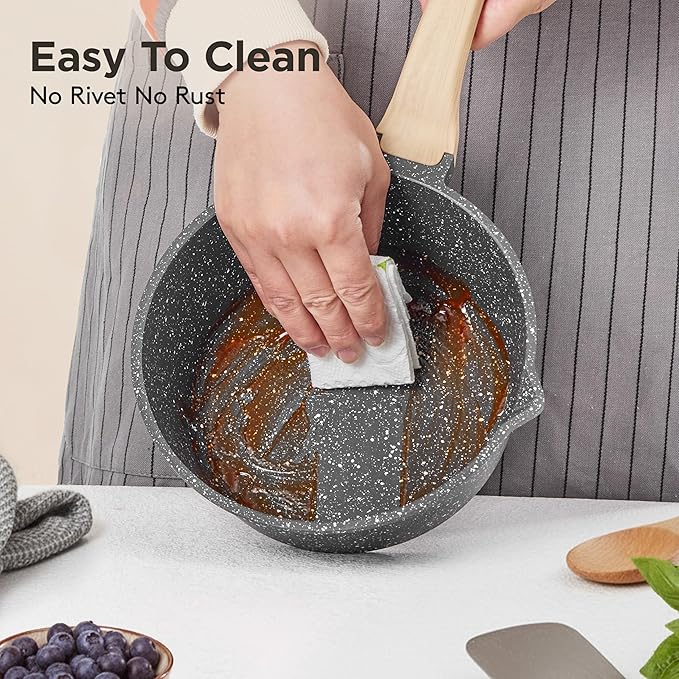 Sauce Pan with Lid,Non stick Small Cooking Pot 1.5Qt,Lightweight Non Stick Pot with Glass Lid for Fast Heating,Induction Compatible