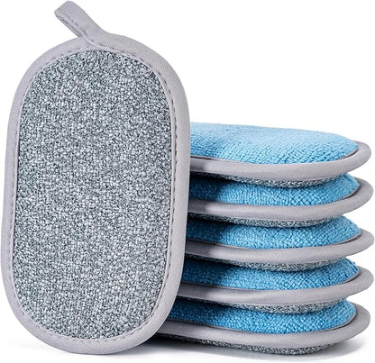 Dual-Sided Multi-Purpose Scrub Sponges, Non-Scratch Dishwashing Sponges for Kitchen, Reusable Microfiber Sponge for Efficiently Cleaning Dishes, High Density Sponge Inside (6 Pack, Medium) by CADONO