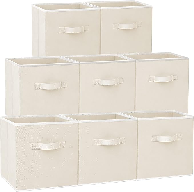 Criusia Storage Cubes - 11 Inch Heavy Duty Fabric Storage Bins for Shelves Closet Cube Organizer - 8 Pack Collapsible Cube Storage Bins Baskets for Clothes Blankets Toys - Nursery Organization (Beige) by Criusia