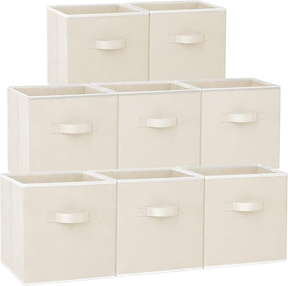 Criusia Large Storage Cubes - 13 Inch Heavy Duty Fabric Storage Bins for Shelves Closet, Cube Organizer - 8 Pack Collapsible Cube Storage Bins Baskets for Organizing Clothes Blankets Toys (Beige) by Criusia