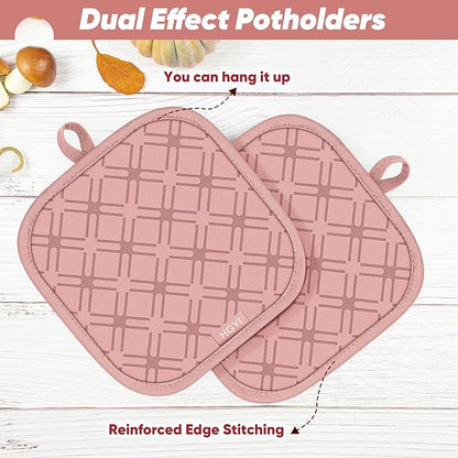 Oven Mitts and Pot Holders Set with Dishcloths, 500 Degree Heat Resistant Oven Gloves and Hot Pads, Premium Soft Cotton Kitchen Mittens and Dish Cloth Sets-Pink - Image 4