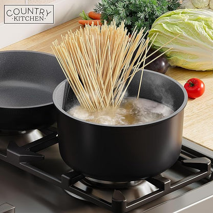 Country Kitchen Cookware Set with Removable Handle, Oven & RV Safe Pots and Pans Set, Black/Grey Wood Handle, Original - Image 8