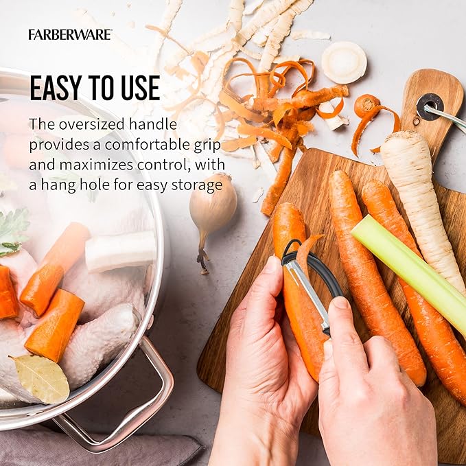 Farberware Pro2 Vegetable Peeler, Euro Peeler with Razor-Sharp Stainless Steel Blade, Swivel Peeler for Potatoes, Fruits, and Vegetables, Built-In Bud Remover, Dishwasher Safe - Image 5