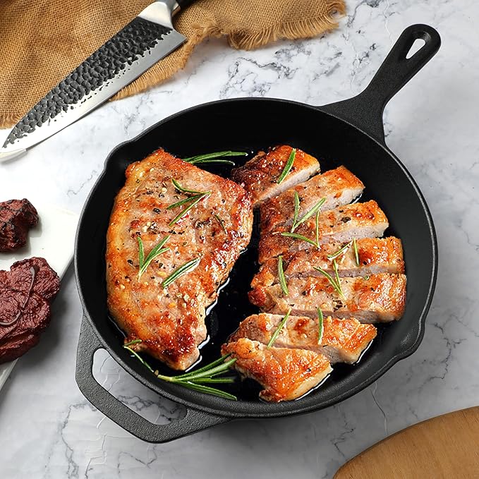 10 Inch Cast Iron Skillet, Pre-Seasoned Frying Pan for Oven, Stovetop, Grill & Campfire, Durable, Non-Toxic, Even-Heating Cookware, Black - Image 5