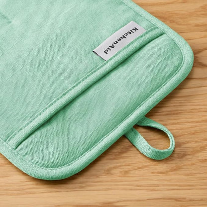 KITCHENAID Gourmet Series Gridlines Pot Holders 2-Pack Set, Heat Resistant up to 600°F, Soft Silicone Grip, Magnetic Cuff, Color of The Year, Spearmint, 8"x8" - Image 6