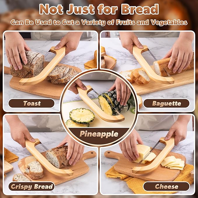 Bread Knife for Homemade Bread, 14.5" Wooden Sourdough Bread Knife, Sourdough Bread Slicer, Bow Design, Easy to Cut Into Uniform Thin Slices, Bread Saw for Cutting Sourdough Bread, Bagel, Baguette Etc