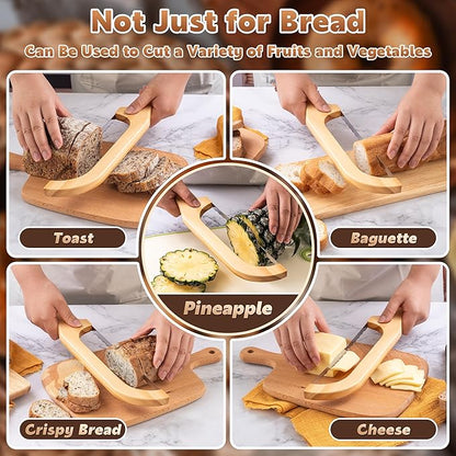Bread Knife for Homemade Bread, 14.5" Wooden Sourdough Bread Knife, Sourdough Bread Slicer, Bow Design, Easy to Cut Into Uniform Thin Slices, Bread Saw for Cutting Sourdough Bread, Bagel, Baguette Etc