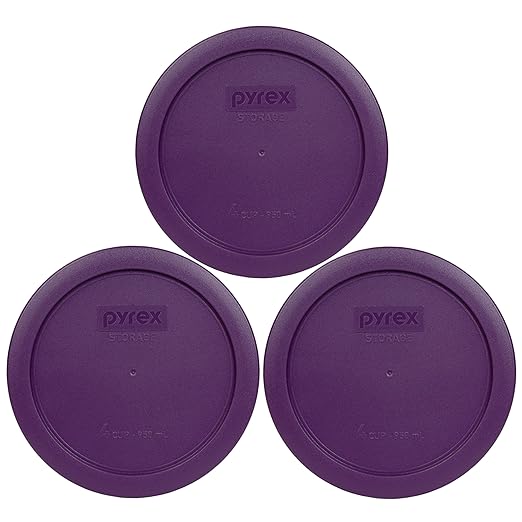 Pyrex 7201-PC 4-Cup Purple Food Storage Replacement Lid (3-Pack) - Made in USA by Pyrex