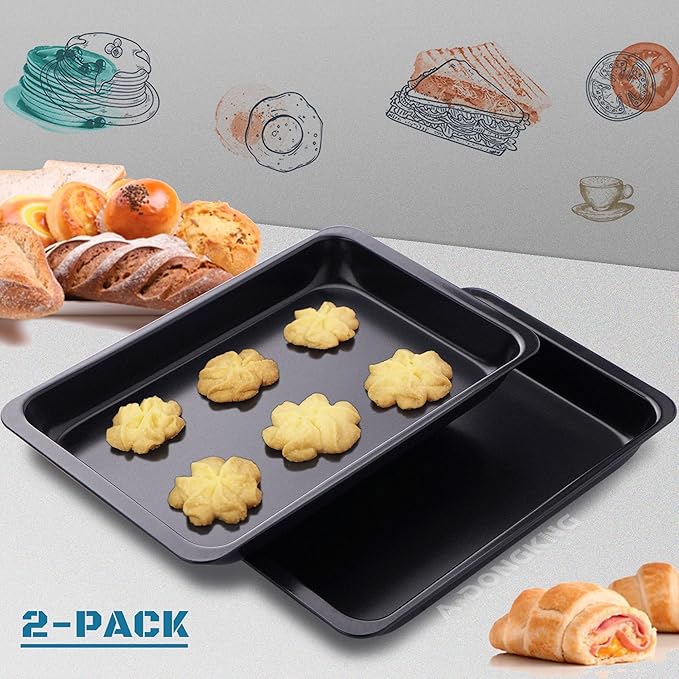 Baking Sheet Pans, Cookie Tray, Nonstick Heavy Carbon Steel Bakeware, 2-Pack, 12 X 7.5 Inches (Inner 11 X 6.9) - Image 6