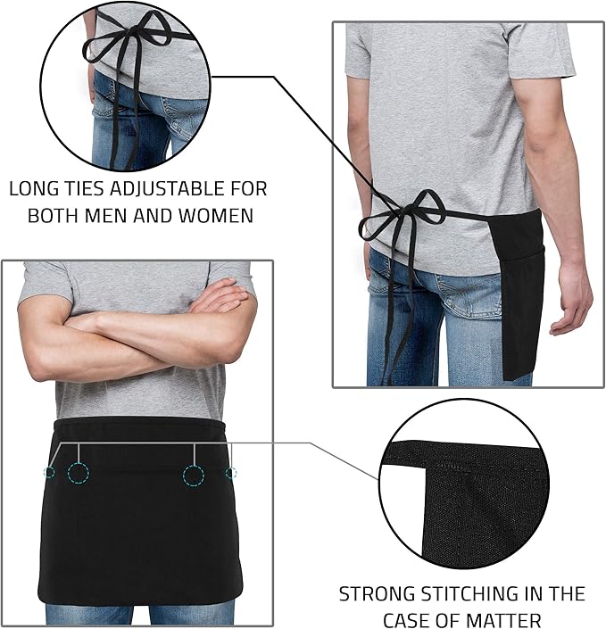 Utopia Wear 4 Pack Server Aprons with 3 Pockets, Waiter and Waitress Waist Aprons for Women with Pockets, Men Short Aprons - Image 4