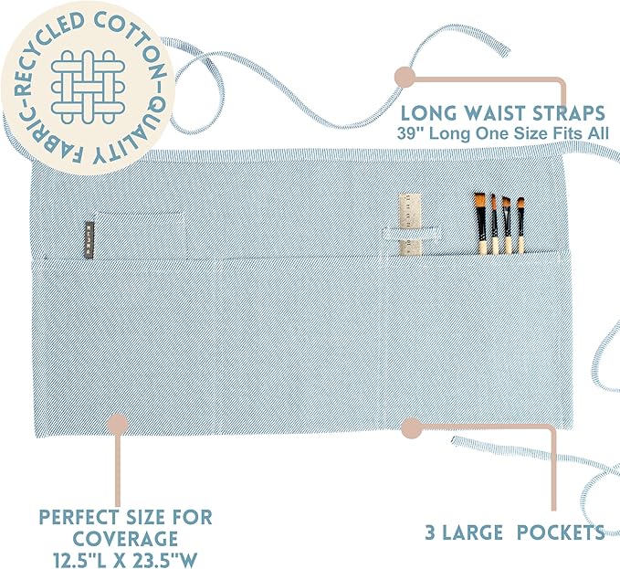 MEEMA Chef Waist Apron Cotton Fabric |Washable & Breathable Waitress & Server Half Aprons for Women with Pockets & Long Waist Straps | Cooking, Baking, Grilling & Crafting