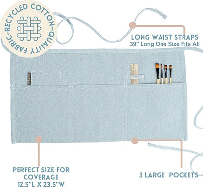 MEEMA Chef Waist Apron Cotton Fabric |Washable & Breathable Waitress & Server Half Aprons for Women with Pockets & Long Waist Straps | Cooking, Baking, Grilling & Crafting