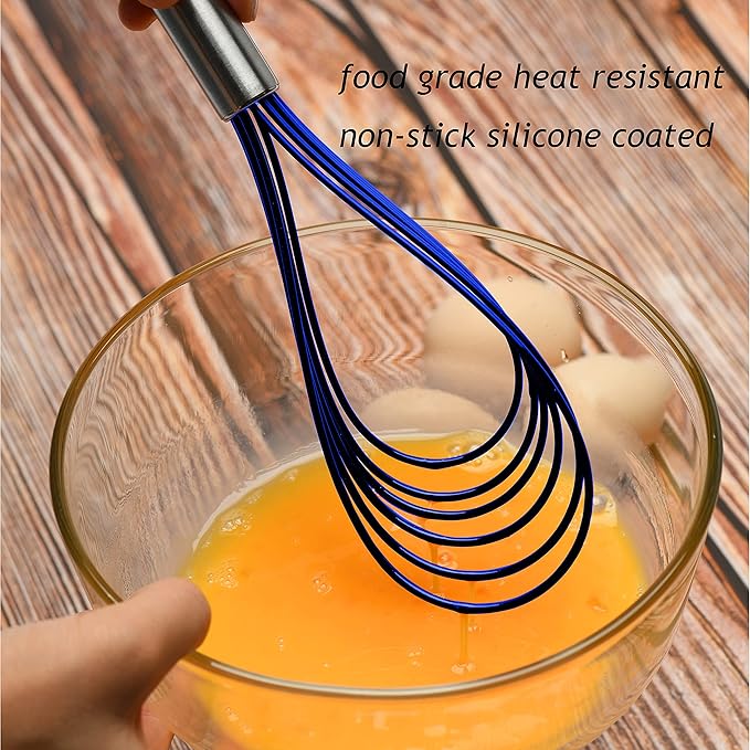Flat Whisk Set,Stainless Steel 3 Pack 10''+11''+12'' Premium Sturdy-6 Silicone Heads Non Stick Wires Whisk for Blending Beating Stirring Kitchen Cooking by Jell-Cell (Blue) - Image 2