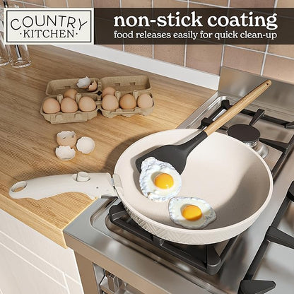 Country Kitchen Cookware Set with Removable Handle, Oven & RV Safe Pots and Pans Set, Cream Rhombus, Original - Image 4