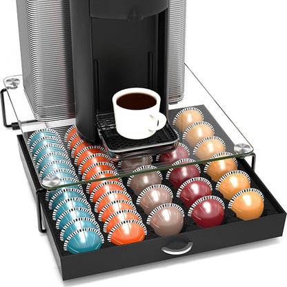 Deco Brothers Crystal Tempered Glass Vertuo Pod Holder Drawer, 30 Large or 60 Small Nespresso Capsule Organizer, Black by DecoBrothers