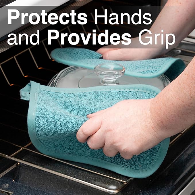 RITZ Terry Potholder & Hot Pad: Unparalleled Heat Resistant, Durable 100% Cotton – Ergonomically Designed for Optimal Grip – Easy-Care Machine Washable – 4-Pack, Dew - Image 5