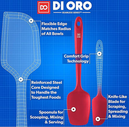 DI ORO Silicone Spatula Set - Rubber Kitchen Spatulas for Baking, Cooking, & Mixing - 600°F Heat-Resistant & BPA Free Silicone Scraper Spatulas for Nonstick Cookware - Dishwasher Safe (5pc, Red)
