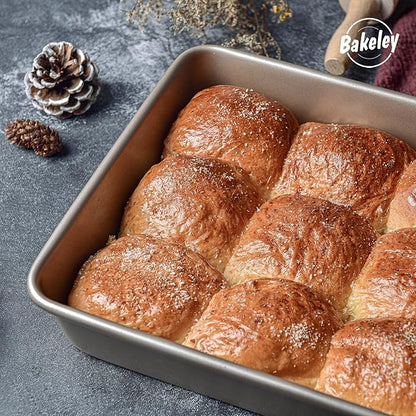 9 x 13 Inch Nonstick Rectangle Cake Pan, Deep Dish Loaf Pan for Baking, Roasting, Bread, Jelly Roll, Pizzas, Pastries 13.7" x 9.76" X 2.36"(Champagne Gold)