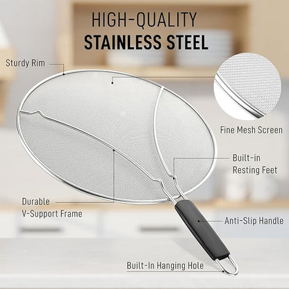 Zulay Kitchen Splatter Screen for Frying Pan (13”) - Grease Splatter Guard for Frying Pan - Oil Splatter Guard - Oil Splash Guard for Frying Pan - Stainless Steel Grease Screen for Stove Top (Black) - Image 2