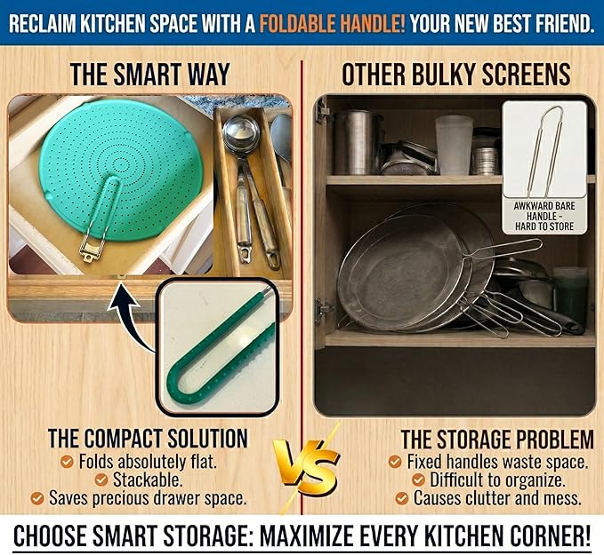Silicone Splatter Screen for Frying Pan, 13” Green – Grease & Oil Splatter Guard, Heat Resistant, Dishwasher Safe, Foldable Handle with Sleeves – Splash Guard Fits 10–12” Pans, Most 13” Skillets - Image 3