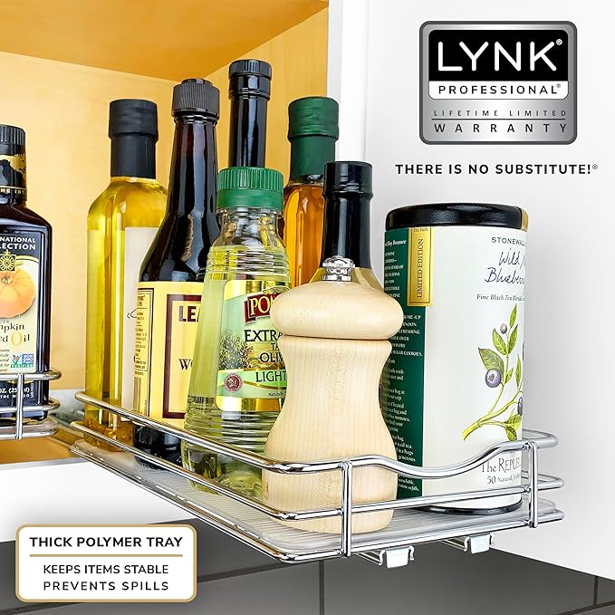 LYNK PROFESSIONAL® Pull Out Spice Organization for Cabinets - 6-3/8 inch Wide – Spice Rack for Inside Cabinets, Slide Out Spice Rack Organizer for cabinet – Pull Out Spice Rack, Sliding 1 Tier Chrome - Image 6