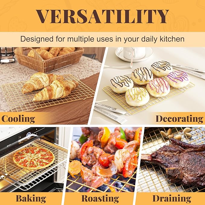 Cooling Racks for Cooking and Baking - 2 PCS 10" x 15" Grid Wire Baking Rack for Oven Cooking, Baking, Grilling, Roasting - Dishwasher Safe Bacon Rack - Fits Jelly Roll Cookie Sheet Pan - Image 6