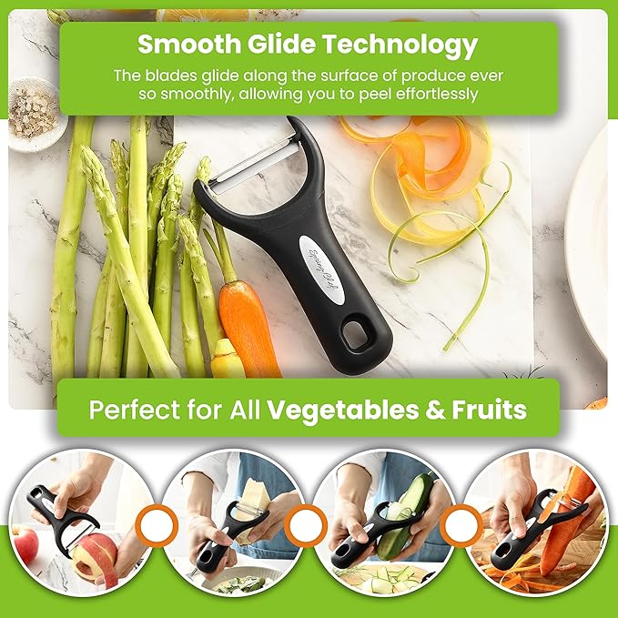 Spring Chef Stainless Steel Y Shaped Vegetable Peeler for Kitchen - Heavy Duty Potato Peeler with Ultra Sharp Blades & Soft Grip Handle for Apple, Carrot, Cucumber, Veggie, Fruit, Citrus - Black - Image 5