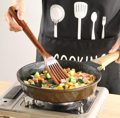 Wooden Kitchen Utensils Set with Holder, NAYAHOSE 9 Pcs Teak Wood Spoons for Cooking Spatula Set with Stainless Steel Storage Barrel