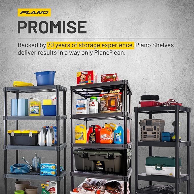 Plano 5-Shelf Extra Heavy Duty Plastic Storage Shelves, 72.5” x 36” x 24”, 1000lb Capacity, Pantry, Office, Closet and Garage Shelves, Easy to Assemble, Durable Plastic Shelving Unit - Image 6